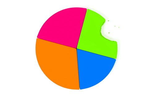 A pie chart mad of cake, with a bite taken out of it.